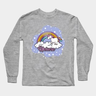 Cute Little Unicorn & Rainbow On Cloud Long Sleeve T-Shirt